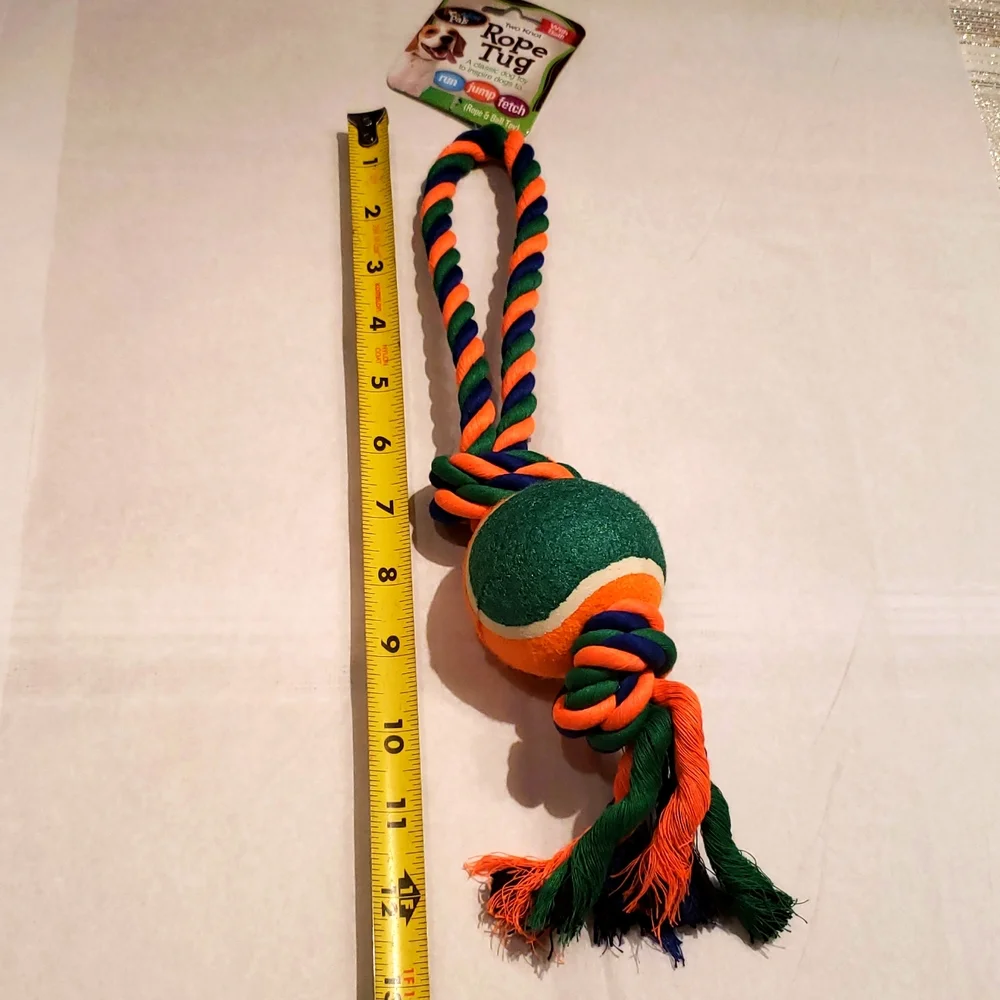 Bow Wow Pals NEW DOG TOY Classic Rope Tug w/Ball Two Knot RUN ~ JUMP ~ FETCH